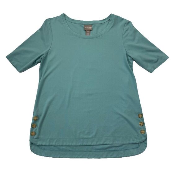 Chico's Blue Short Sleeve Shirt Top Size 0 Small Buttons - Picture 1 of 8